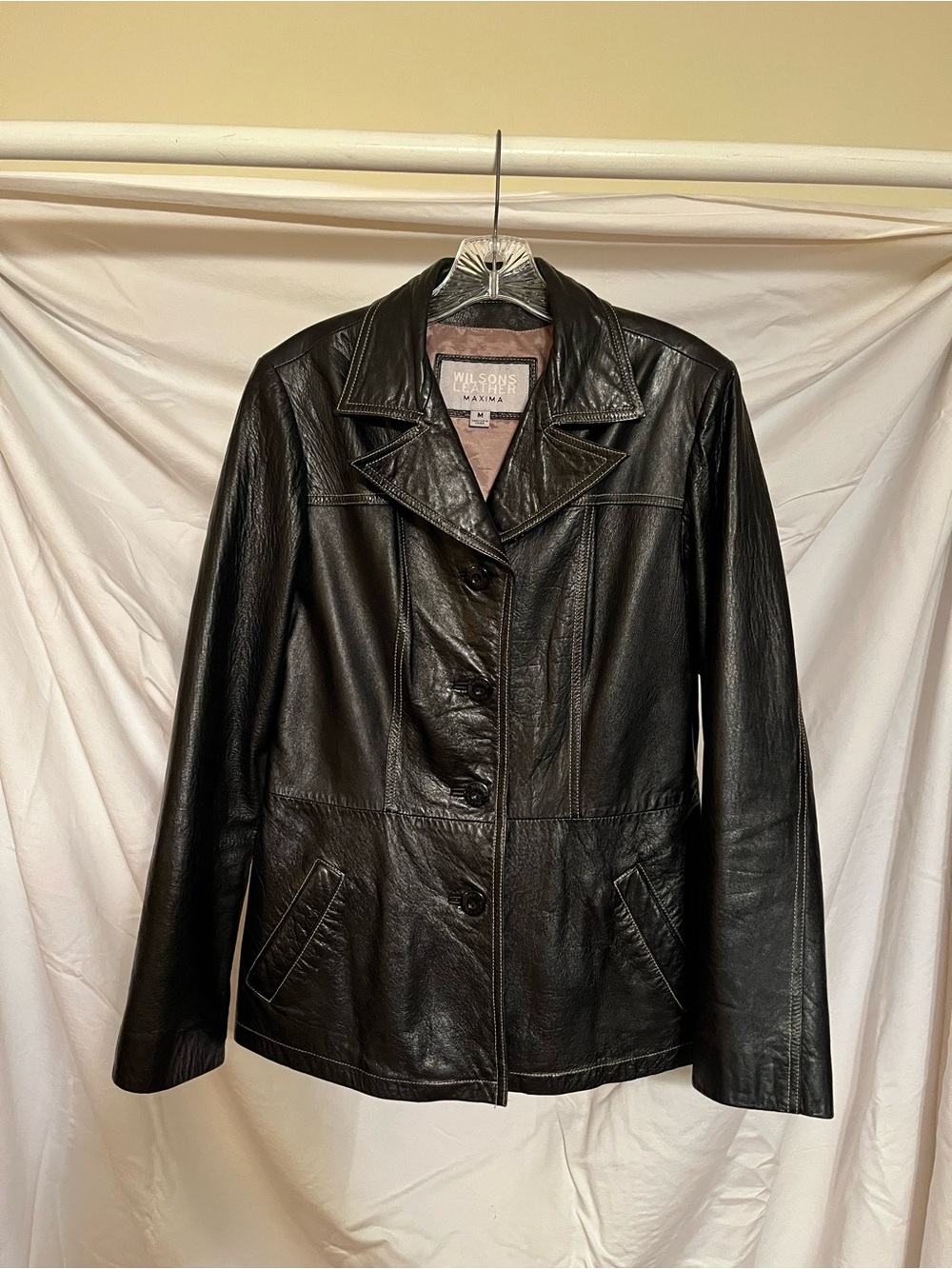 Wilsons Leather Black Button-Front Leather Jacket